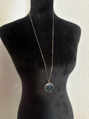 Vintage Sterling Silver Necklace with Blue Pendant